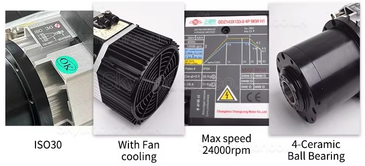 9KW Air Cooled ATC (Automatic Tool Change) Spindle Motor + 11KW VFD Variable Frequency Drive (GDZ143x133-9L + DZB312B011)